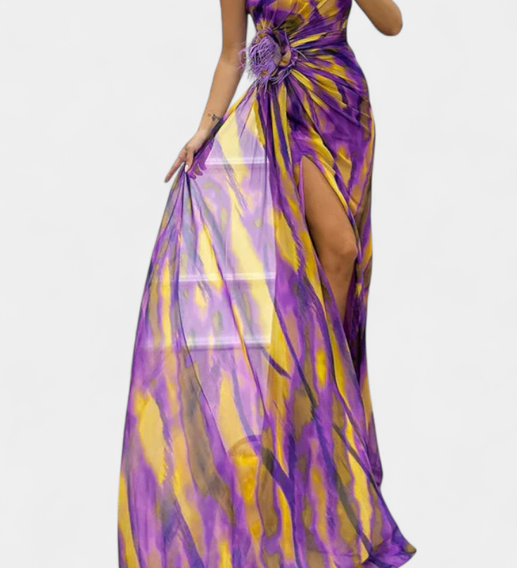 Бланка Макси Асиметрична Рокля с Вибрантен Узор