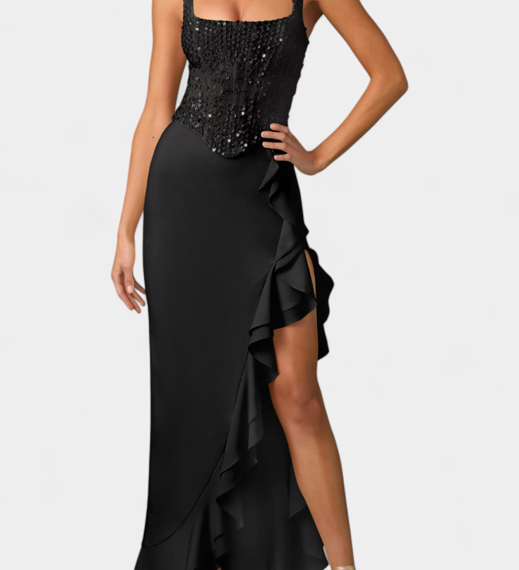 Филипа Миди Рокля с Корсет и Асиметрични Волани