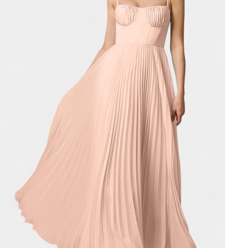 Нивес - Плисирана шифонена рокля с деколте във формата на сърце и оформен корсет