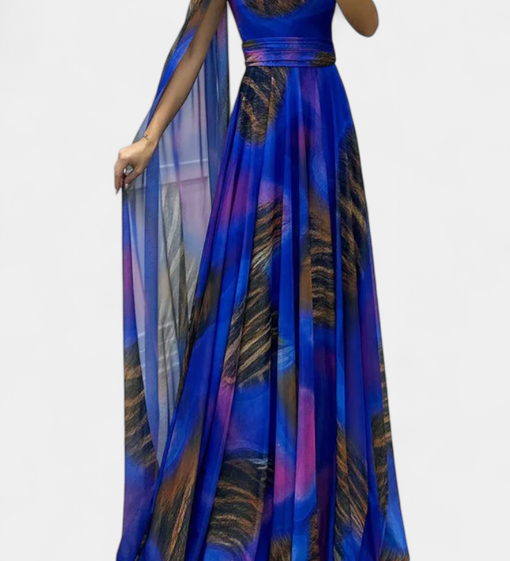 Дълга рокля Нивес с едно рамо и цветен детайл