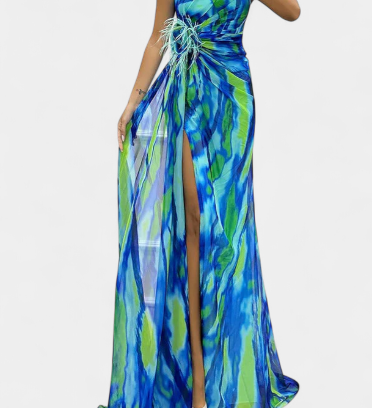 Бланка Макси Асиметрична Рокля с Вибрантен Узор