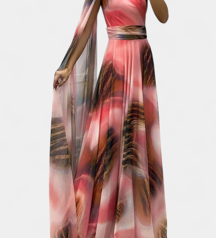 Дълга рокля Нивес с едно рамо и цветен детайл