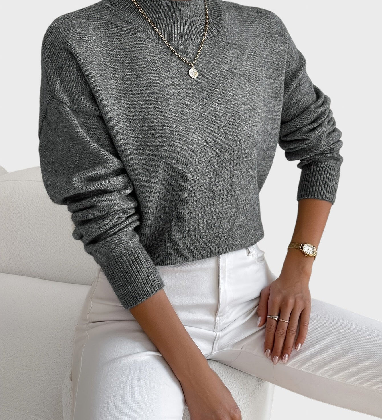 Marieta™ - Плетен пуловер с висока яка