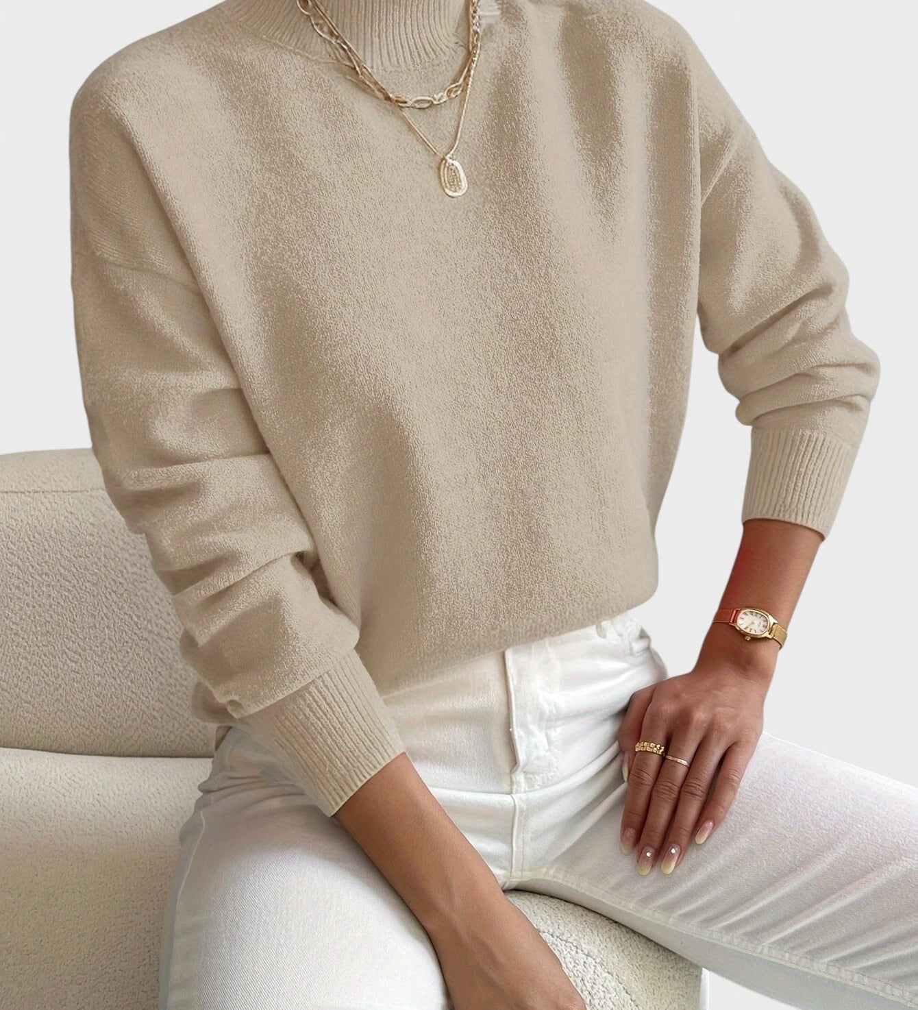 Marieta™ - Плетен пуловер с висока яка