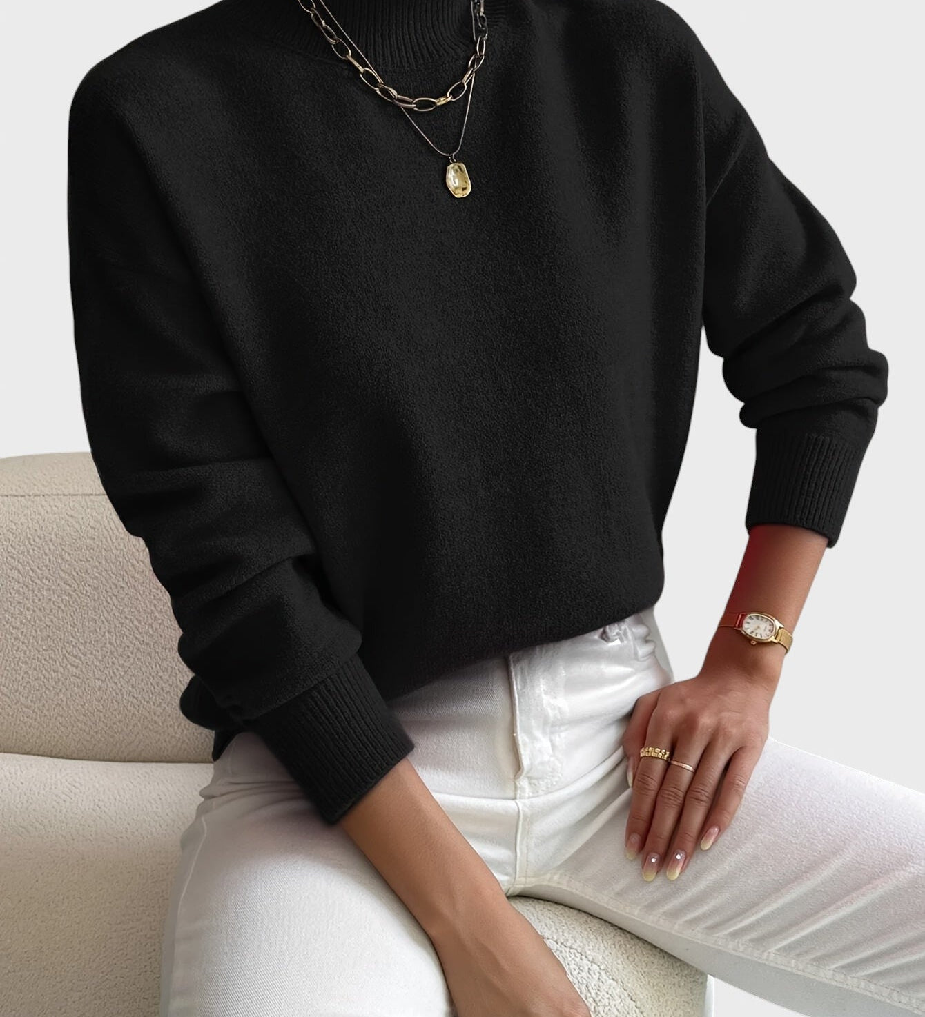 Marieta™ - Плетен пуловер с висока яка