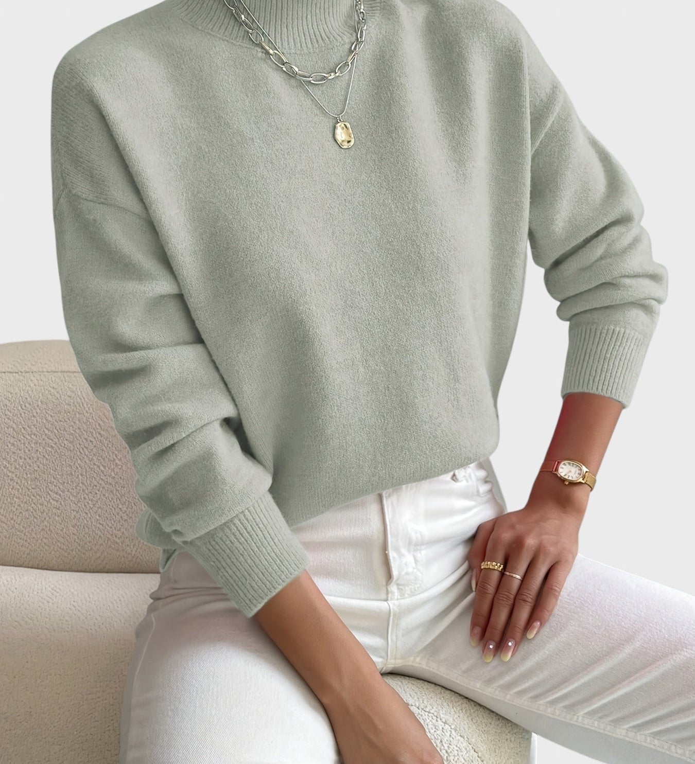 Marieta™ - Плетен пуловер с висока яка