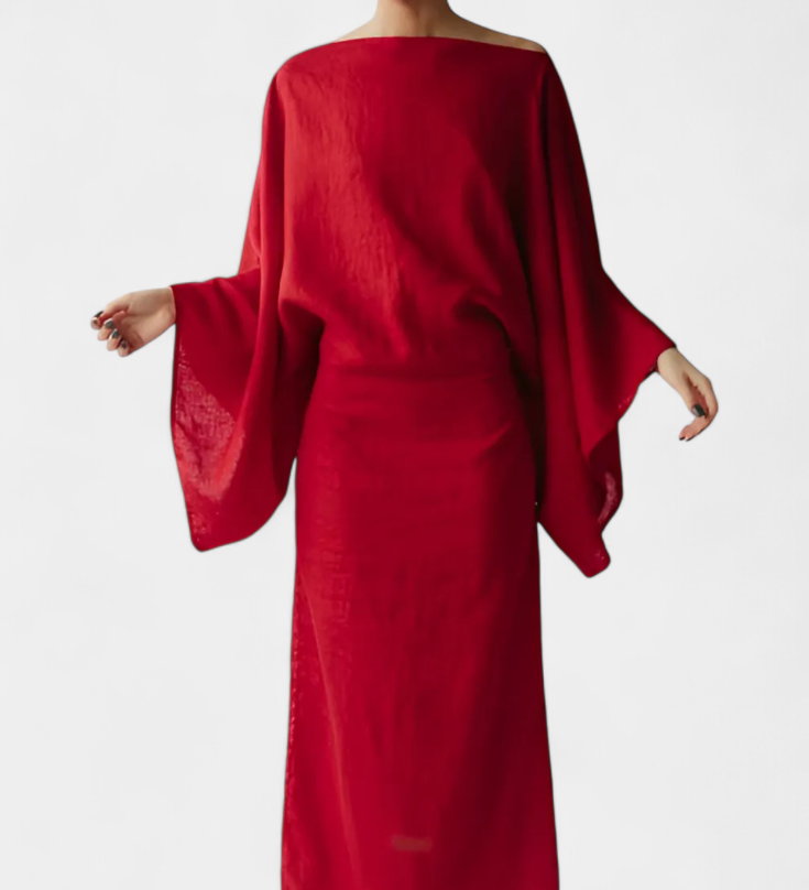 Филипа - Кимоно рокля от лен и памук с пояс